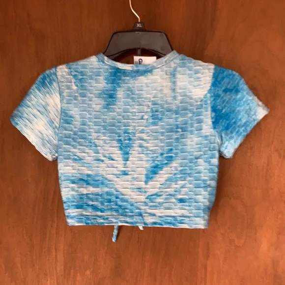 3/$12 Rue21 top Tie dye print honeycomb top w stretch & cinch string athleisure - Picture 14 of 16